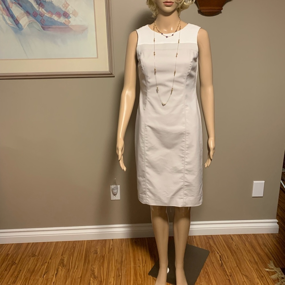Jones New York Elegant Dress Beige and White Sleeveless Fully Lined Size 2